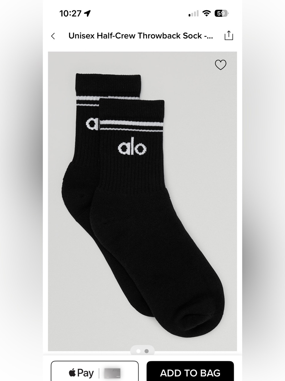 ALO Yoga Black Athletic Half-Crew Socks with White Logo